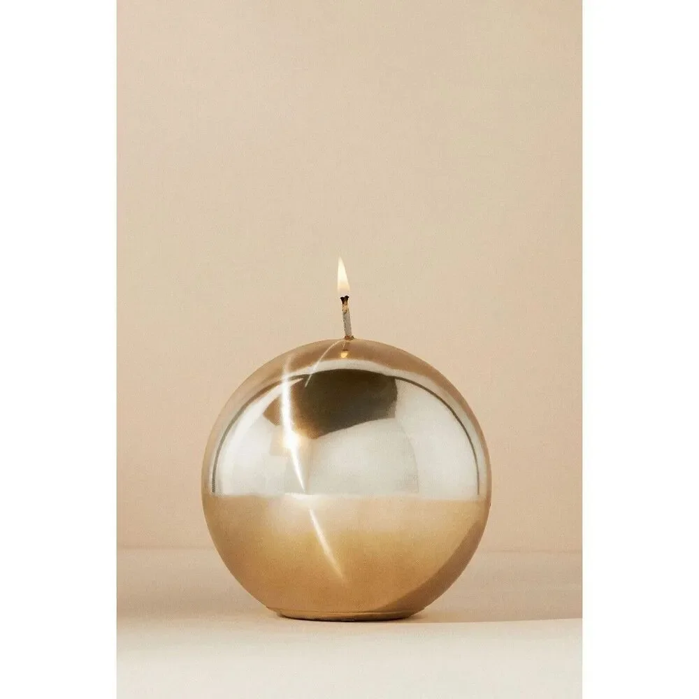 Anthropologie Metallic Sphere Candle Gold Large